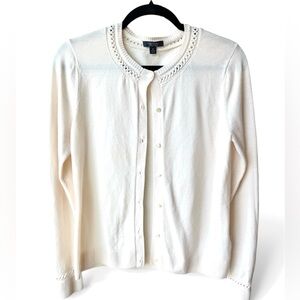 Brooks Brothers Women’s Ivory Button-Up Saxon Wool Cardigan Sz M EUC classic